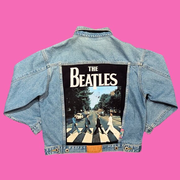 The Beatles, Abbey Road Upcycled T-Shirt Denim Jacket Size M-L for Women - Picture 1 of 2